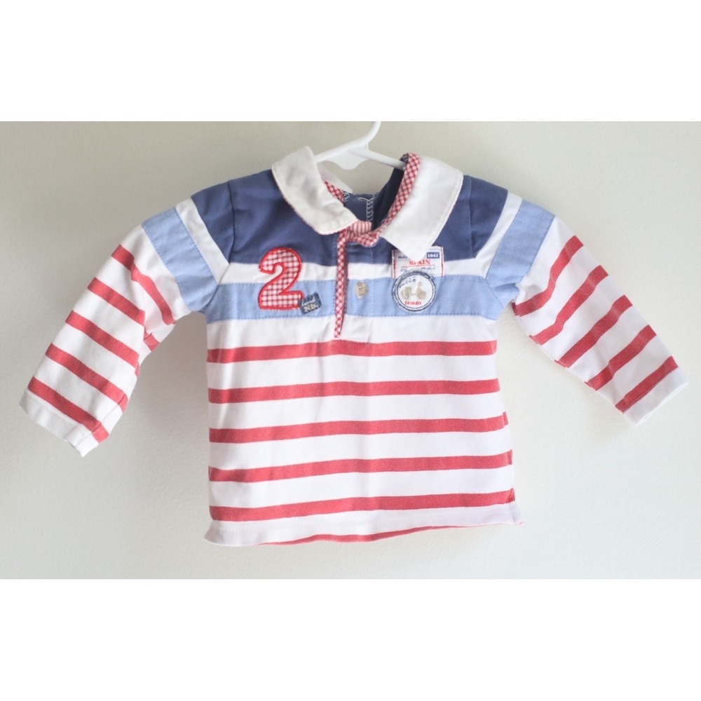 Mayoral Baby Boy 24M Striped Polo Shirt Red White Blue Long Sleeve